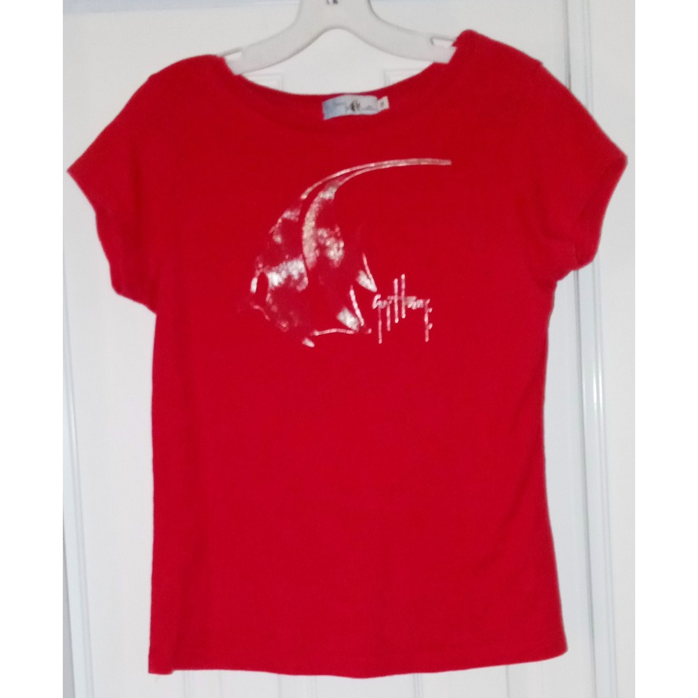 Guy Harvey Red Silver Foil Angelfish T-Shirt Womens Medium Short Sleeve AFTCO
